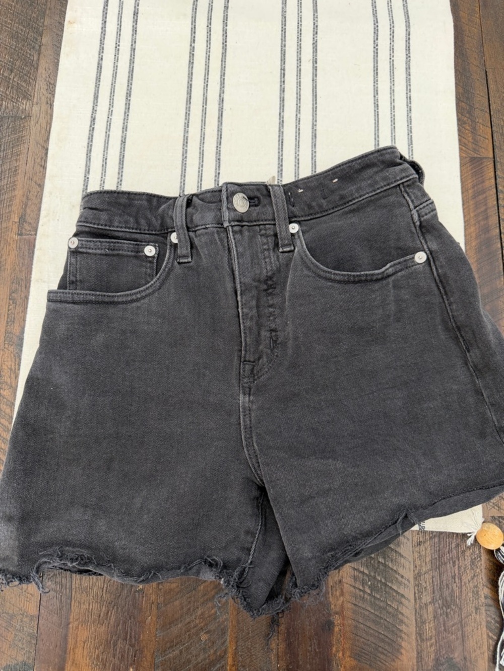 Madewell Washed Black High-Waist Denim Shorts curvy high rise